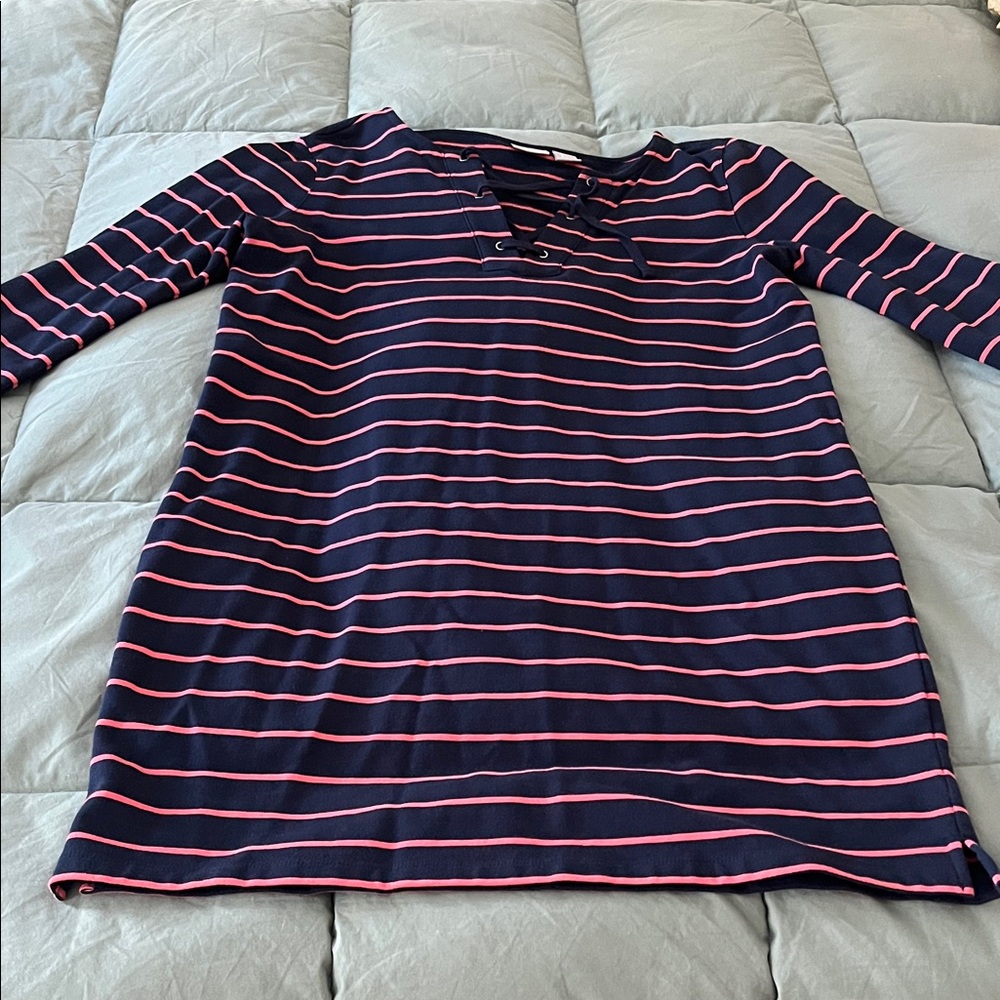 Kenar Navy and Pink Striped Long Sleeve dress